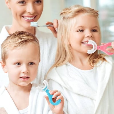 Picture of YOTEE U-Shaped Toothbrush Kids 1 PCS - Toddler Toothbrush with Food Grade Soft Silicone Brush Head, Manual Whole Mouth Tooth Brush for Kids