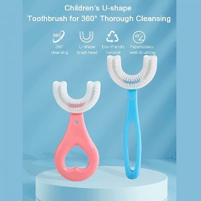 Picture of YOTEE U-Shaped Toothbrush Kids 1 PCS - Toddler Toothbrush with Food Grade Soft Silicone Brush Head, Manual Whole Mouth Tooth Brush for Kids