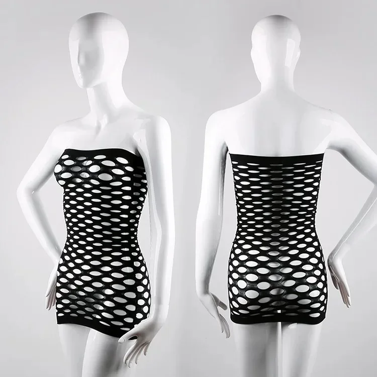 Picture of Trendy Women's Mesh Overlay Mini Dress – Sleek Cutout Design for Evening Parties and Events QFast Night Dress For Women All Season Jersey Fabric Honeymoon Sleepwear  QFast Night Dress For Women All Season Jersey Fabric Honeymoon Sleepwear