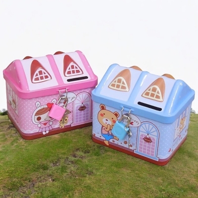 Picture of Exquisite Cartoon Cute Cash Box with Combination Lock - Money Box for Indoor Use - Multicolor Coin Bank for Shelf Cabinet-Multicolor