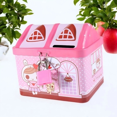Picture of Exquisite Cartoon Cute Cash Box - Combination Lock Money Box for Indoor Change Container - Multicolor Coin Bank for Shelf Cabinet-Multicolor