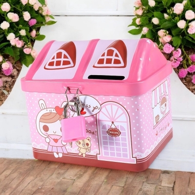 Picture of Exquisite Cartoon Cute Cash Box - Combination Lock Money Box for Indoor Change Container - Multicolor Coin Bank for Shelf Cabinet-Multicolor