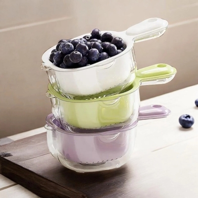 Picture of Perfect for Rinsing Fruits and Vegetables - 1 Pcs Plastic Colander with Handle - Mixed Multicolor Veggie Washing Basin - Fruit Drainer Bowl-Multicolor