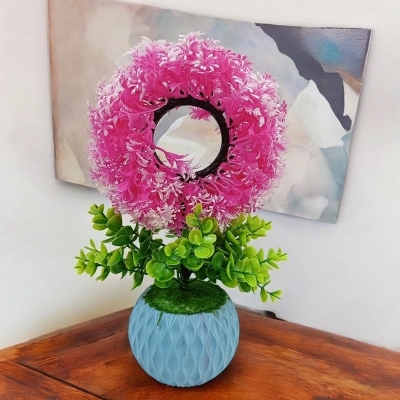 Picture of Brighten your space with this 30cm Decorative Multicolor Round Shape Bonsai Plant. Ideal for home, office, or restaurant decor, made of durable plastic. Comes with vase. Quantity  1 pcs.-Multicolor