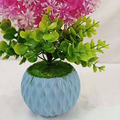 Picture of Brighten your space with this 30cm Decorative Multicolor Round Shape Bonsai Plant. Ideal for home, office, or restaurant decor, made of durable plastic. Comes with vase. Quantity  1 pcs.-Multicolor