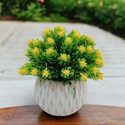 Picture of Perfect for home or restaurant, this 16cm Artificial Plants Grass with Flower and Vase is made of durable plastic in a stunning multicolor design. Quantity  1 pcs.-Multicolor