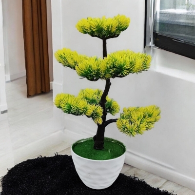 Picture of Home & Office Decor  7-Head Artificial Pine Tree Bonsai, Green, 43*24cm-Multicolor