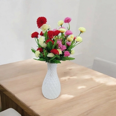 Picture of 2-Piece Silk Flower Sticks with Vase - Multicolor, 40-50 Heads, 40cm Long - Plastic and Fabric for Home and Event Decoration-Multicolor