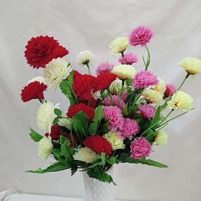 Picture of 2-Piece Silk Flower Sticks with Vase - Multicolor, 40-50 Heads, 40cm Long - Plastic and Fabric for Home and Event Decoration-Multicolor