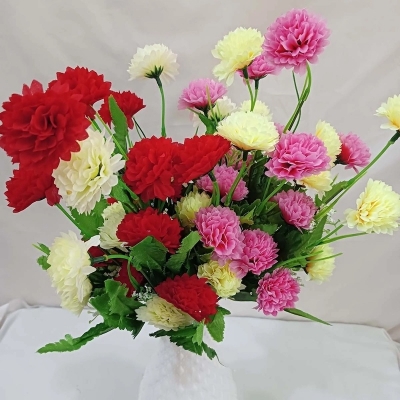 Picture of 2-Piece Silk Flower Sticks with Vase - Multicolor, 40-50 Heads, 40cm Long - Plastic and Fabric for Home and Event Decoration-Multicolor