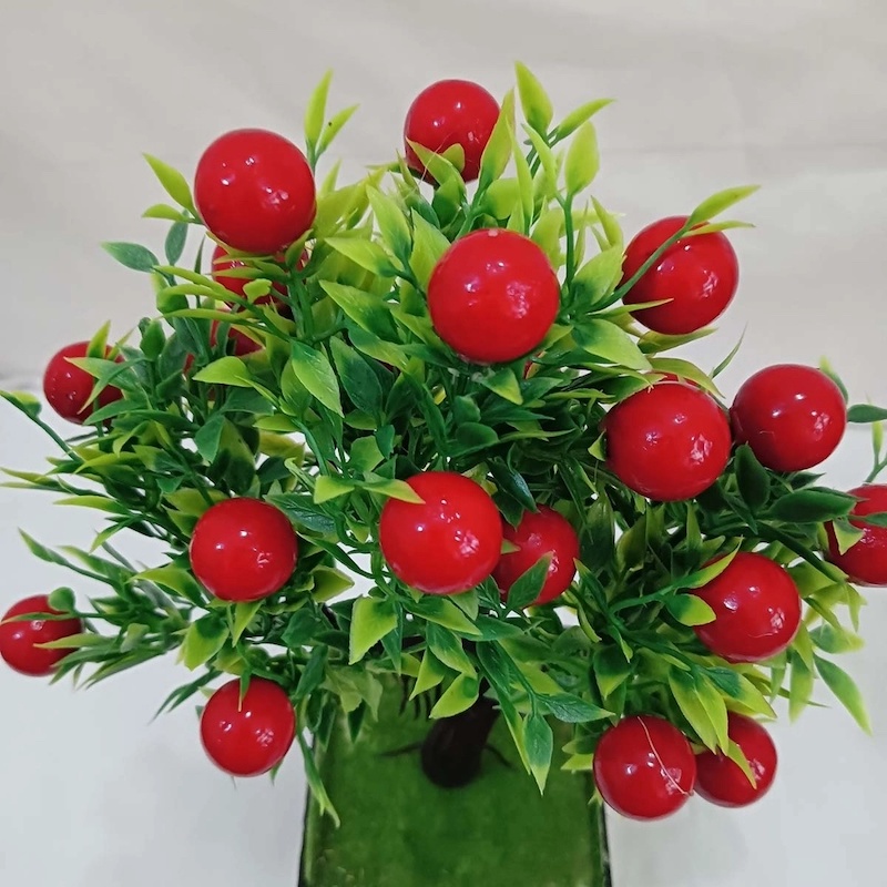 Picture of 27*20cm Decorative Bonsai with Red Fruit - Multicolor Plastic Plant for Weddings and Home-Multicolor