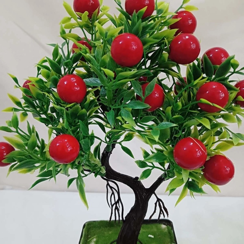 Picture of 27*20cm Decorative Bonsai with Red Fruit - Multicolor Plastic Plant for Weddings and Home-Multicolor