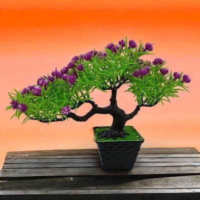 Picture of 17*33cm Green Plastic Plant with Mini Flowers - Decorative Bonsai for Bedroom, Office, and Garden-Multicolor