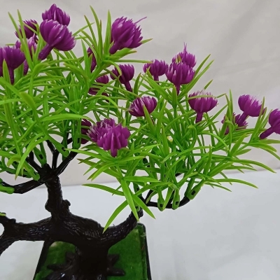 Picture of 17*33cm Green Plastic Plant with Mini Flowers - Decorative Bonsai for Bedroom, Office, and Garden-Multicolor