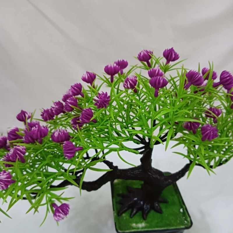 Picture of 17*33cm Green Plastic Plant with Mini Flowers - Decorative Bonsai for Bedroom, Office, and Garden-Multicolor