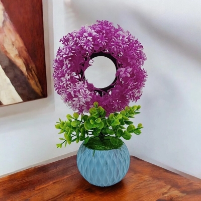 Picture of This 30cm Decorative Artificial Multicolor Round Shape Bonsai Plant enhances any space. Perfect for home or restaurant decor, made of durable plastic. Includes vase. Quantity  1 pcs.-Multicolor