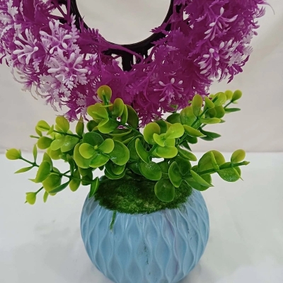 Picture of This 30cm Decorative Artificial Multicolor Round Shape Bonsai Plant enhances any space. Perfect for home or restaurant decor, made of durable plastic. Includes vase. Quantity  1 pcs.-Multicolor