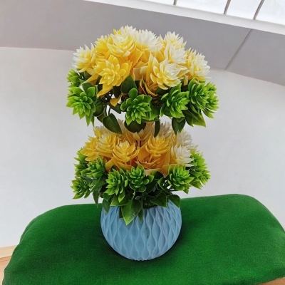 Picture of Vibrant 27cm Artificial Flower Plant with White Pot, made of durable multicolor plastic, perfect for home, hotel, or office decor. Quantity  1 pcs.-Multicolor