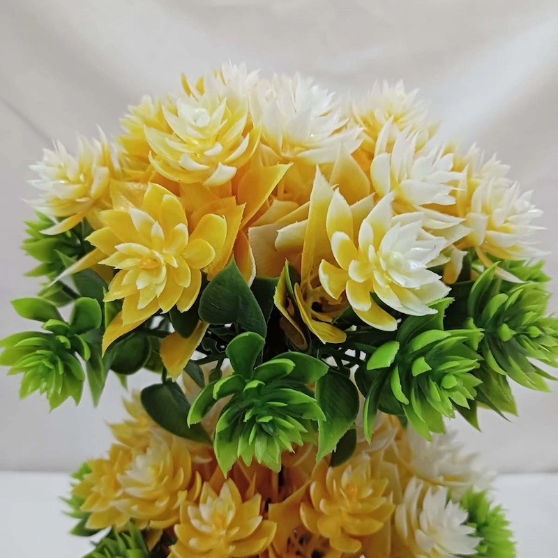 Picture of Vibrant 27cm Artificial Flower Plant with White Pot, made of durable multicolor plastic, perfect for home, hotel, or office decor. Quantity  1 pcs.-Multicolor