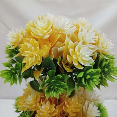 Picture of Vibrant 27cm Artificial Flower Plant with White Pot, made of durable multicolor plastic, perfect for home, hotel, or office decor. Quantity  1 pcs.-Multicolor
