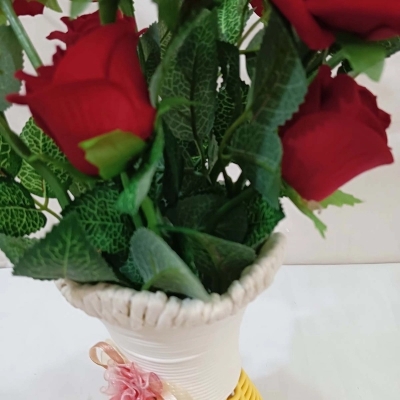 Picture of Fantastic Flowers Multicolor Velvet Roses in Guldasta Pot - 14-15 Real Looking Heads, Plastic & Fabric, Includes Vase & 3 Sticks - Home & Restaurant Decoration-Multicolor