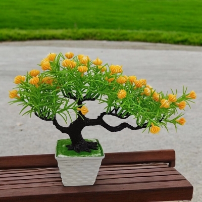 Picture of Decorative 17*33cm Artificial Bonsai - Green Plastic Plant with Colorful Mini Flowers for Party and Home-Multicolor