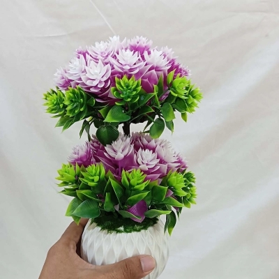 Picture of Enhance any space with this 27cm Artificial Flower Plant with White Pot, perfect for home, hotel, or office decor. Made of durable multicolor plastic. Quantity  1 pcs.-Multicolor