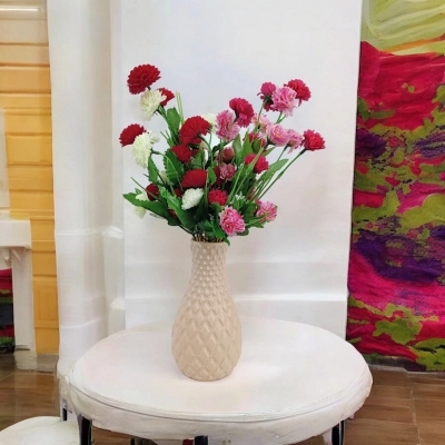 Picture of Silk Artificial Flowers - Multicolor, 2 Sticks, 40-50 Heads, 40cm with Vase - Ideal for Home, Restaurant, Wedding, and Festival Decoration-Multicolor