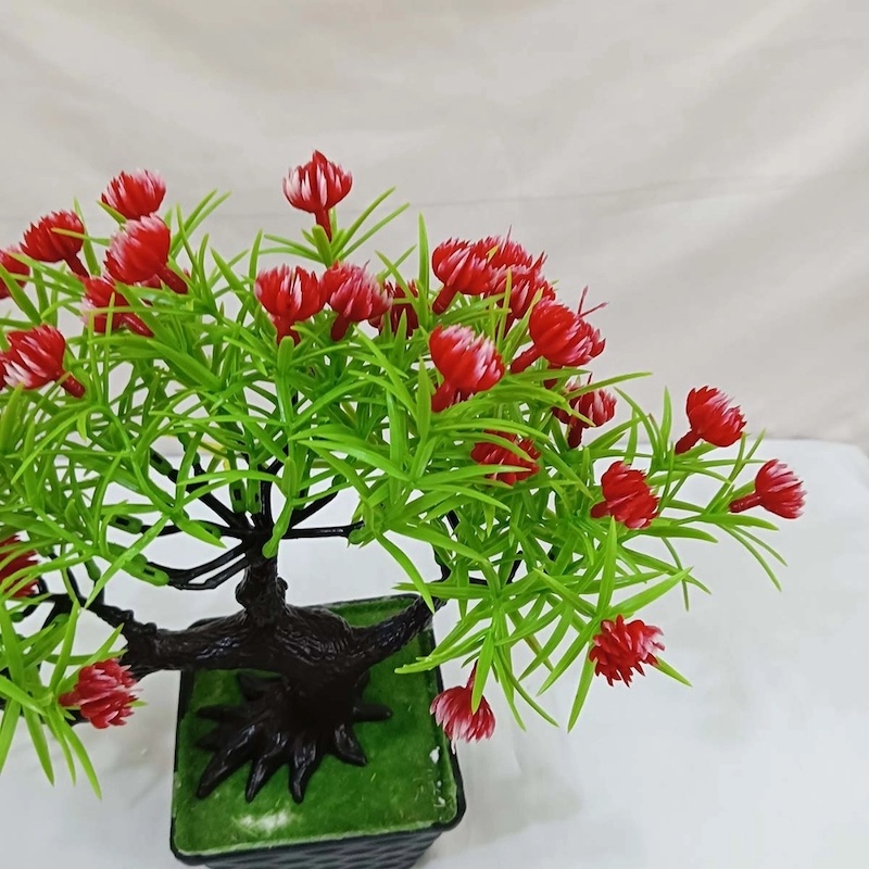 Picture of 17*33cm Decorative Bonsai Plant - Green Plastic with Colorful Mini Flowers for Home and Office-Multicolor