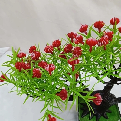 Picture of 17*33cm Decorative Bonsai Plant - Green Plastic with Colorful Mini Flowers for Home and Office-Multicolor