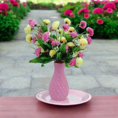 Picture of Silk Flowers with Vase - 40-50 Heads, Multicolor, 40cm Long, 2-Piece Pack - Ideal for Home and Event Decoration-Multicolor