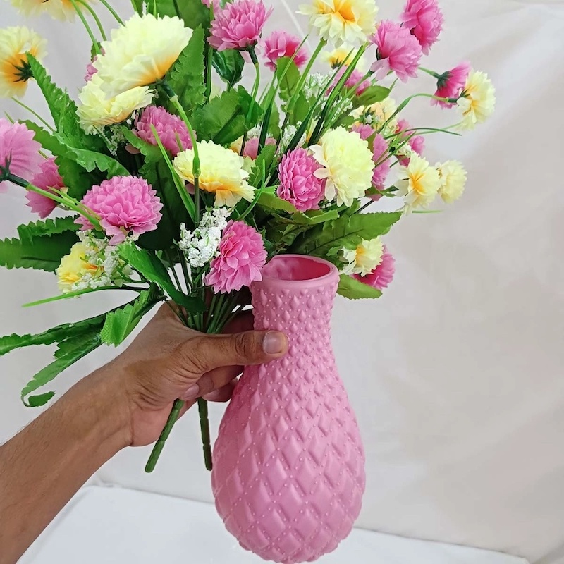 Picture of Silk Flowers with Vase - 40-50 Heads, Multicolor, 40cm Long, 2-Piece Pack - Ideal for Home and Event Decoration-Multicolor