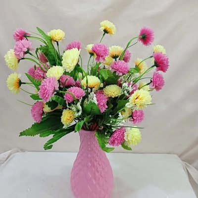 Picture of Silk Flowers with Vase - 40-50 Heads, Multicolor, 40cm Long, 2-Piece Pack - Ideal for Home and Event Decoration-Multicolor