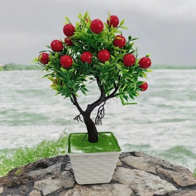 Picture of 27cm Artificial Bonsai with Red Fruit - Multicolor Plastic Plant for Weddings and Restaurants-Multicolor