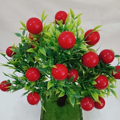 Picture of 27cm Artificial Bonsai with Red Fruit - Multicolor Plastic Plant for Weddings and Restaurants-Multicolor