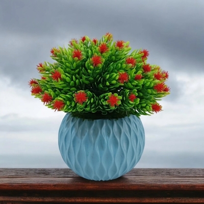 Picture of Add Vibrancy to Your Home or Restaurant with this 16cm Artificial Plant Grass with Flower and Vase-Multicolor