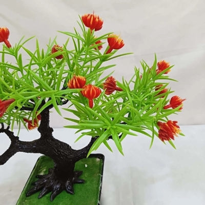 Picture of Decorative 17*33cm Artificial Bonsai Plant - Green Plastic with Mini Flowers for Office and Home-Multicolor