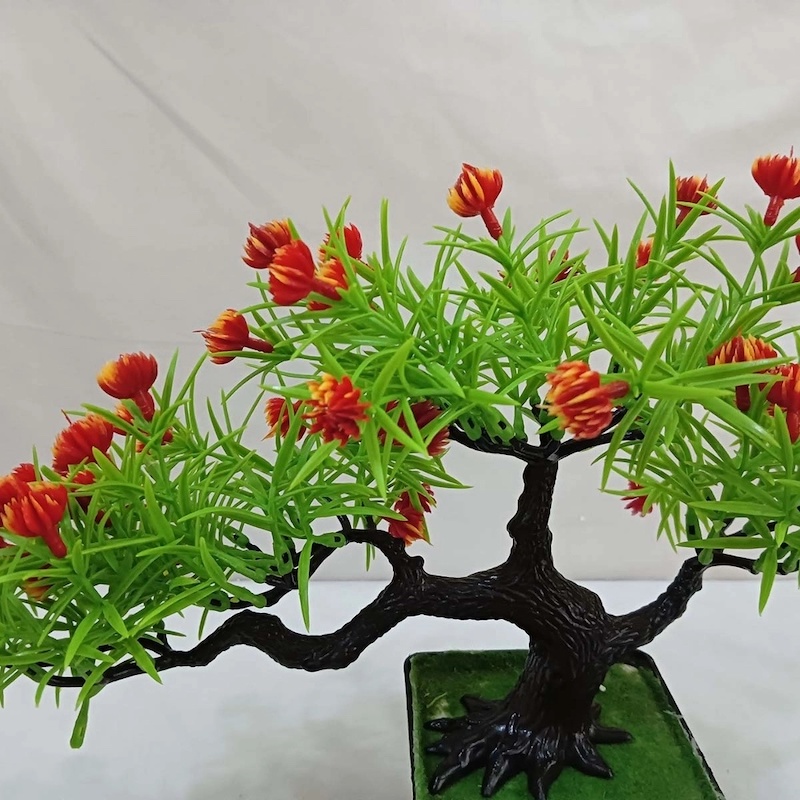 Picture of Decorative 17*33cm Artificial Bonsai Plant - Green Plastic with Mini Flowers for Office and Home-Multicolor