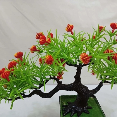 Picture of Decorative 17*33cm Artificial Bonsai Plant - Green Plastic with Mini Flowers for Office and Home-Multicolor