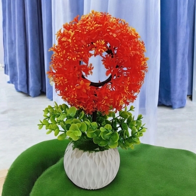 Picture of Brighten up any area with this 30cm Decorative Multicolor Round Shape Bonsai Plant. Crafted from durable plastic, ideal for home or restaurant decor. Includes vase. Quantity  1 pcs.-Multicolor