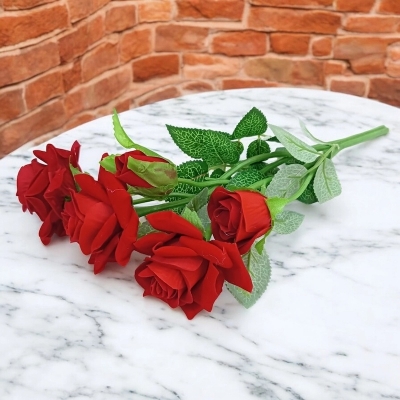 Picture of Beautiful 30cm Red Rose Bunch - 5 Flowers with Natural Looking Leaves-Multicolor