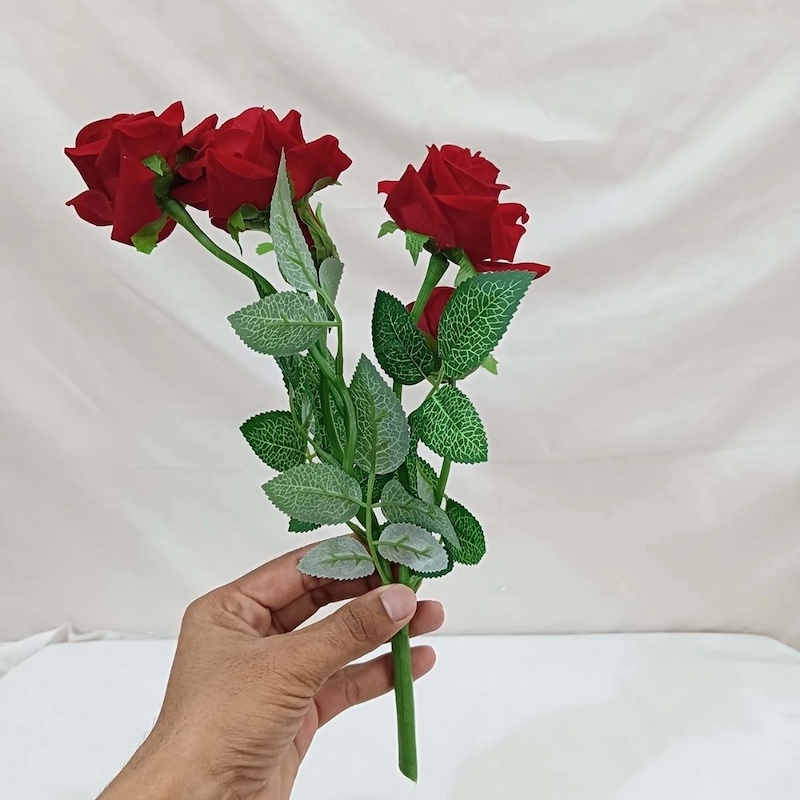 Picture of Beautiful 30cm Red Rose Bunch - 5 Flowers with Natural Looking Leaves-Multicolor