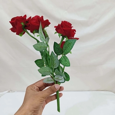 Picture of Beautiful 30cm Red Rose Bunch - 5 Flowers with Natural Looking Leaves-Multicolor