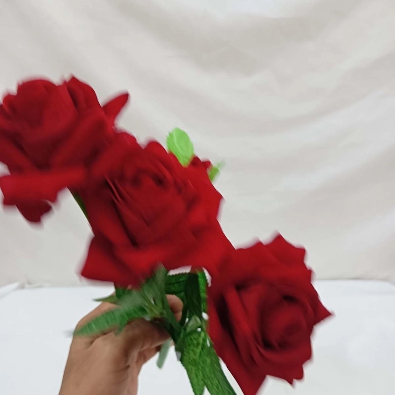 Picture of Beautiful 30cm Red Rose Bunch - 5 Flowers with Natural Looking Leaves-Multicolor