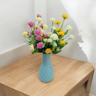 Picture of Multicolor 40-50 Heads Silk Flowers - 2 Sticks, 40cm Long with Vase - Perfect for Home, Restaurant, Wedding, and Festival Decor-Multicolor