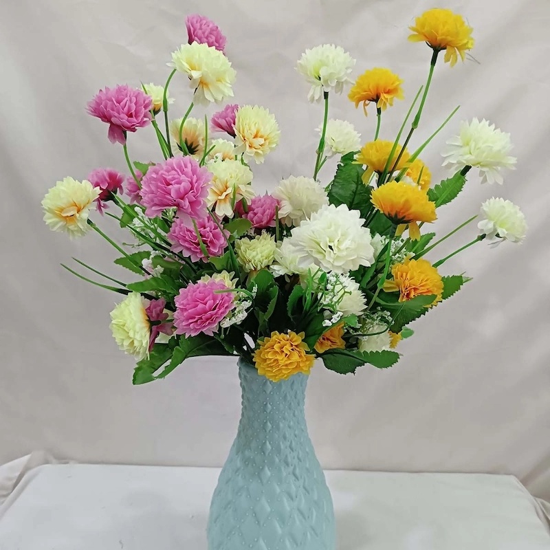 Picture of Multicolor 40-50 Heads Silk Flowers - 2 Sticks, 40cm Long with Vase - Perfect for Home, Restaurant, Wedding, and Festival Decor-Multicolor