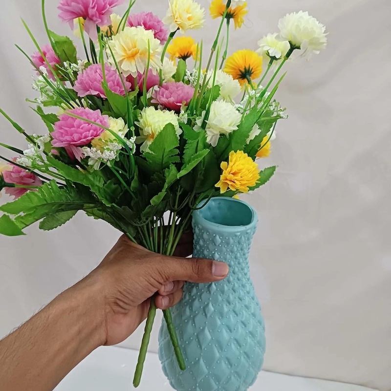 Picture of Multicolor 40-50 Heads Silk Flowers - 2 Sticks, 40cm Long with Vase - Perfect for Home, Restaurant, Wedding, and Festival Decor-Multicolor