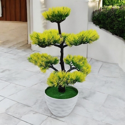 Picture of Green Potted Bonsai - 7-Head Pine Tree, 43*24cm - Artificial Plant for Office & Home Decor-Multicolor