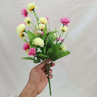 Picture of 40cm Silk Flower Stick - 20-28 Heads, Multicolor, Plastic & Fabric - Perfect for Festival, Home, Restaurant & Wedding Decoration-Multicolor