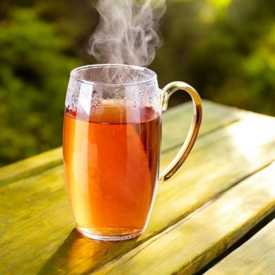 Picture of 1pc Clear Borosilicate Glass Tea Cup - 330ml, Heat Resistant, Fireproof, Lightweight, Golden Handle-Clear